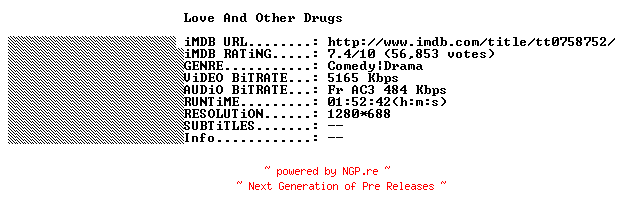 NFO for the release Love.And.Other.Drugs.FRENCH.720p.BluRay.x264-THENiGHTMAREiNHD by THENiGHTMAREiNHD