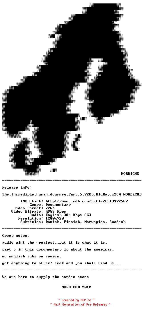 NFO for the release The.Incredible.Human.Journey.Part.5.720p.BluRay.x264-NORDiCHD by NORDiCHD