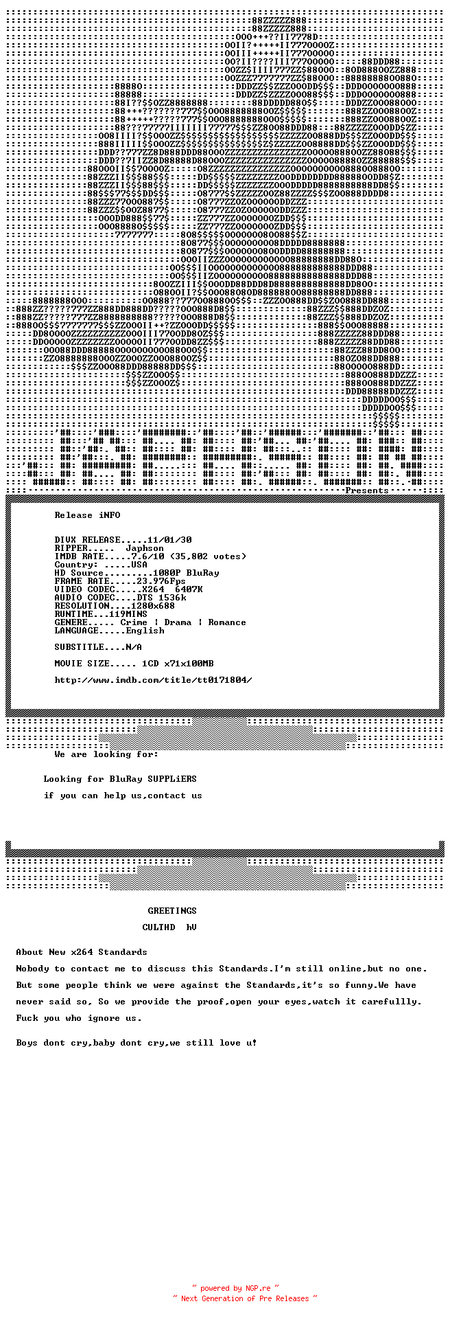 NFO for the release Boys.Dont.Cry.1999.READNFO.720p.BluRay.x264-Japhson by Japhson