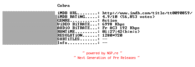 NFO for the release Cobra.1986.FRENCH.720p.BluRay.x264-THENiGHTMAREiNHD by THENiGHTMAREiNHD