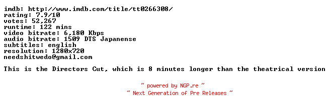 NFO for the release Battle.Royale.2000.Directors.Cut.720p.BluRay.x264-SEVENTWENTY by SEVENTWENTY