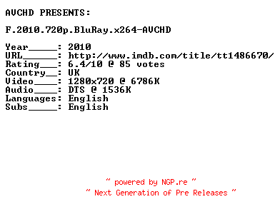NFO for the release F.2010.720p.BluRay.x264-AVCHD by AVCHD