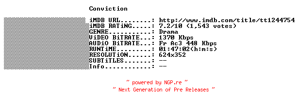 NFO for the release Conviction.2010.FRENCH.BDRiP.XViD-THENiGHTMARE by THENiGHTMARE