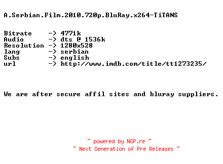 NFO for the release A.Serbian.Film.2010.720p.BluRay.x264-TiTANS by TiTANS