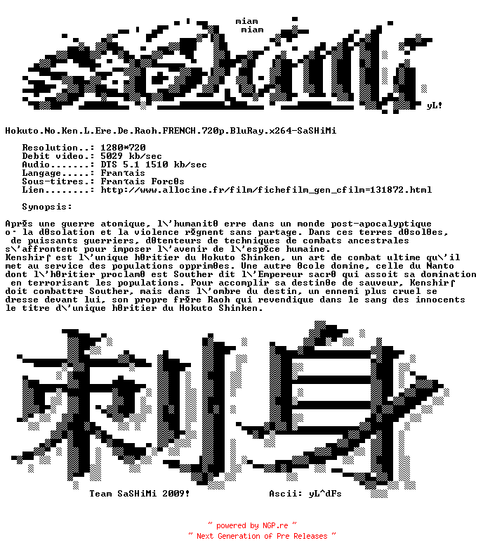 NFO for the release Hokuto.No.Ken.L.Ere.De.Raoh.FRENCH.720p.BluRay.x264-SaSHiMi by SaSHiMi