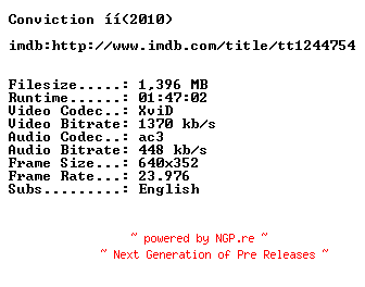 NFO for the release Conviction.BDRip.XviD-840105 by 840105