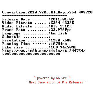 NFO for the release Conviction.2010.720p.BluRay.x264-AVS720 by AVS720