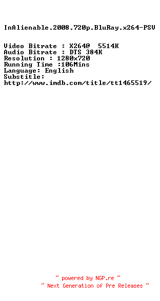 NFO for the release InAlienable.2008.720p.BluRay.x264-PSV by PSV