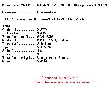 NFO for the release Mordimi.2010.iTALiAN.EXTENDED.BDRip.XviD-STiX by STiX
