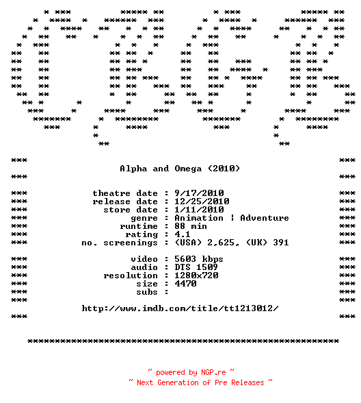 NFO for the release Alpha.And.Omega.720p.Bluray.x264-CBGB by CBGB