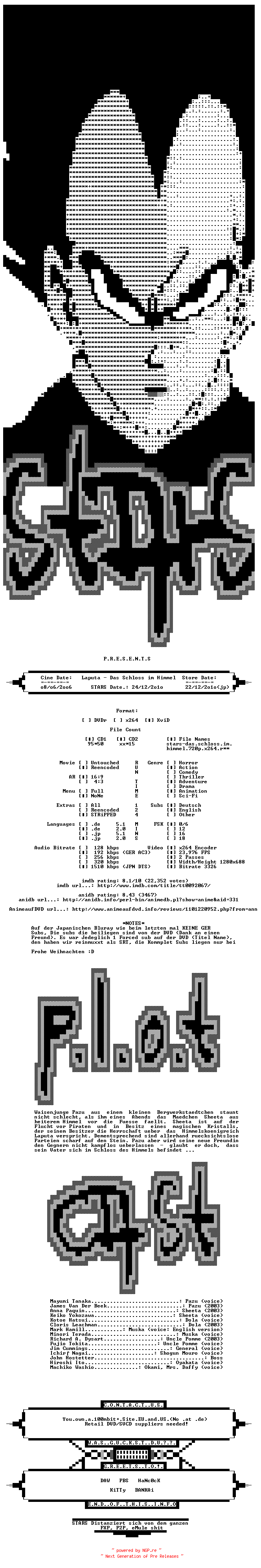 NFO for the release Das.Schloss.im.Himmel.1986.German.DL.720p.BluRay.MERRY.XMAS.x264-STARS by STARS