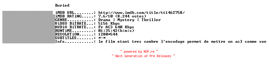 NFO for the release Buried.2010.FRENCH.720p.BluRay.x264-THENiGHTMAREiNHD by THENiGHTMAREiNHD