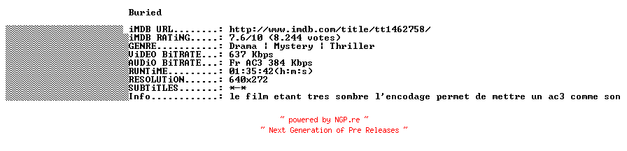 NFO for the release Buried.2010.FRENCH.BDRiP.XViD-THENiGHTMARE by THENiGHTMARE