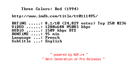 NFO for the release Three.Colors.Red.1994.720p.BluRay.x264-MELiTE by MELiTE