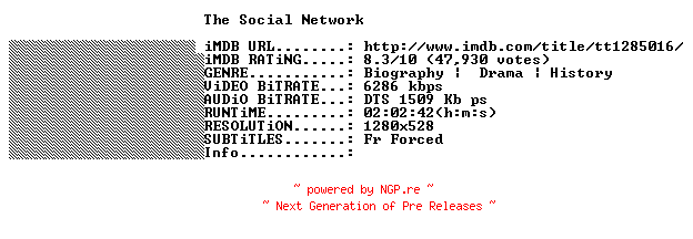 NFO for the release The.Social.Network.2010.FRENCH.720p.BluRay.x264-THENiGHTMAREiNHD by THENiGHTMAREiNHD