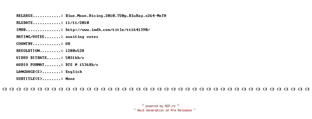 NFO for the release Blue.Moon.Rising.2010.720p.BluRay.x264-MeTH by MeTH