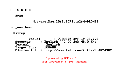 NFO for the release Mothers.Day.2016.BDRip.x264-DRONES by DRONES