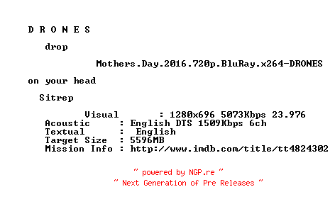 NFO for the release Mothers.Day.2016.720p.BluRay.x264-DRONES by DRONES