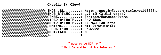 NFO for the release Charlie.St.Cloud.2010.FRENCH.BDRip.XviD-THENiGHTMARE by THENiGHTMARE