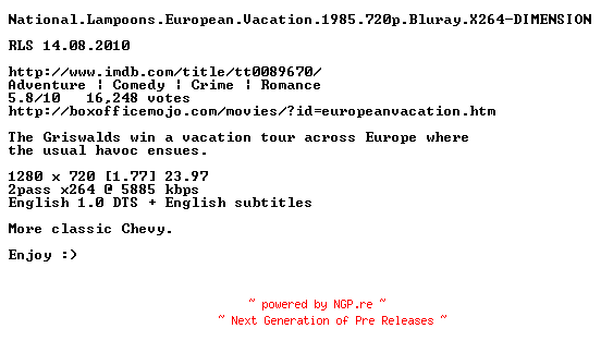 NFO for the release National.Lampoons.European.Vacation.1985.720p.Bluray.X264-DIMENSION by DIMENSION