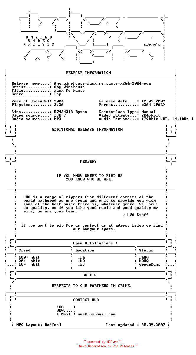 NFO for the release Amy_winehouse-fuck_me_pumps-x264-2004-uva by uva