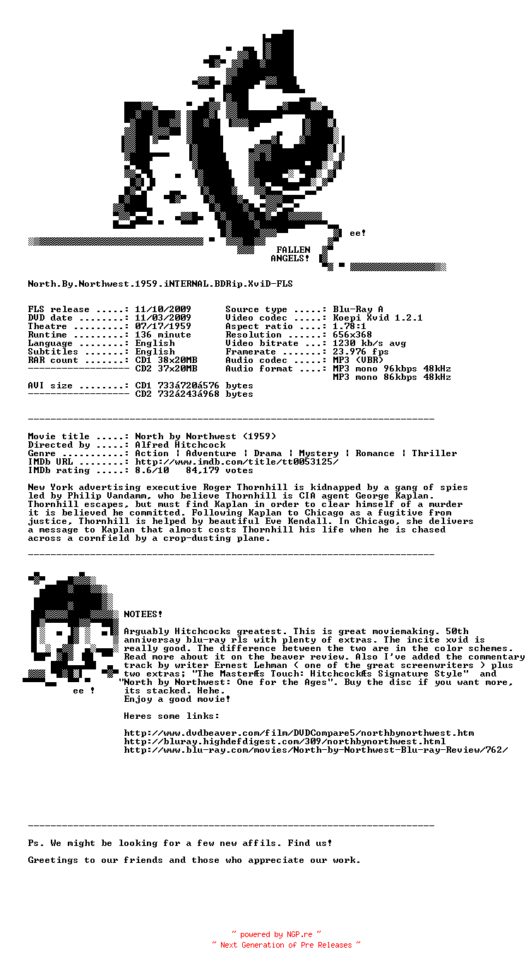 NFO for the release North.By.Northwest.1959.iNTERNAL.BDRip.XviD-FLS by FLS