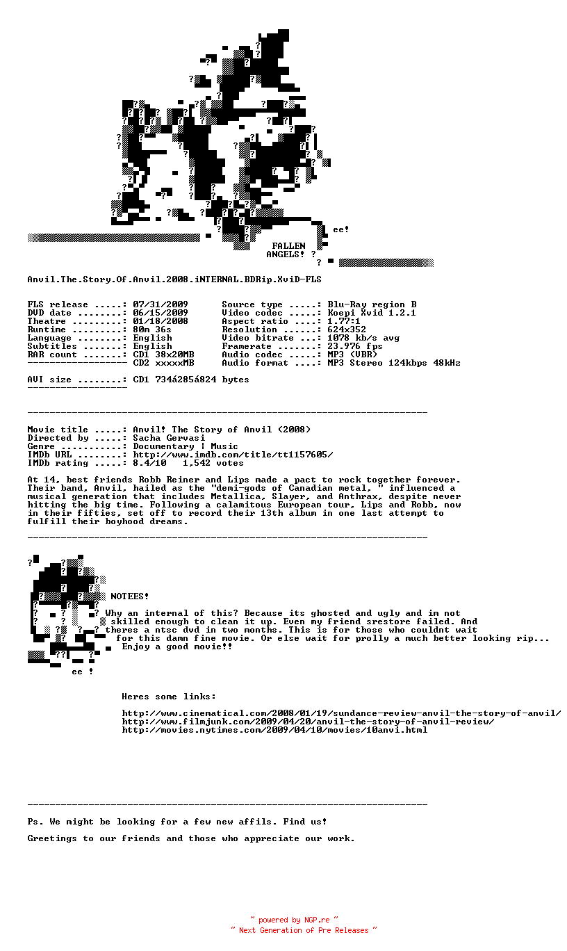 NFO for the release Anvil.The.Story.Of.Anvil.2008.iNTERNAL.BDRip.XviD-FLS by FLS