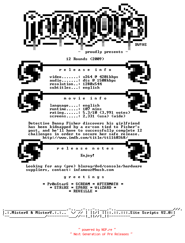 NFO for the release 12.Rounds.UNRATED.720p.BluRay.x264-iNFAMOUS by iNFAMOUS