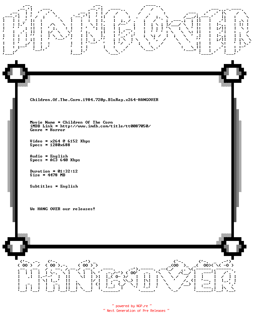 NFO for the release Children.Of.The.Corn.1984.720p.BluRay.x264-HANGOVER by HANGOVER