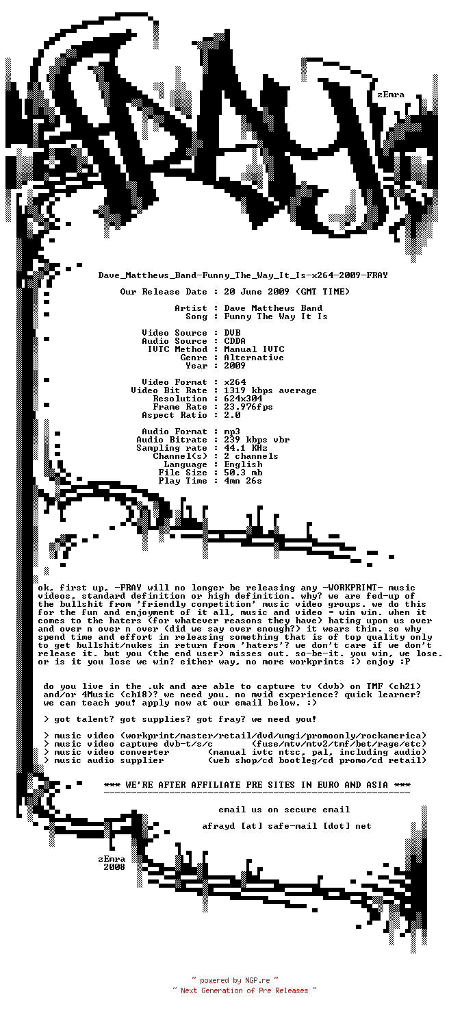 NFO for the release Dave_Matthews_Band-Funny_The_Way_It_Is-x264-2009-FRAY by FRAY