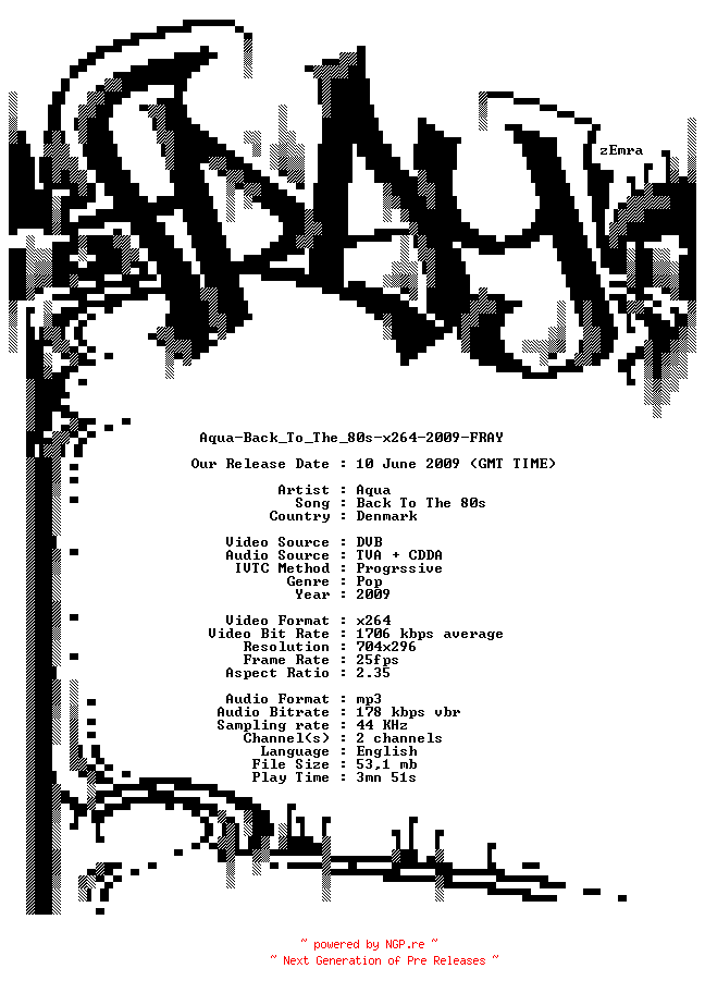 NFO for the release Aqua-Back_To_The_80s-x264-2009-FRAY by FRAY