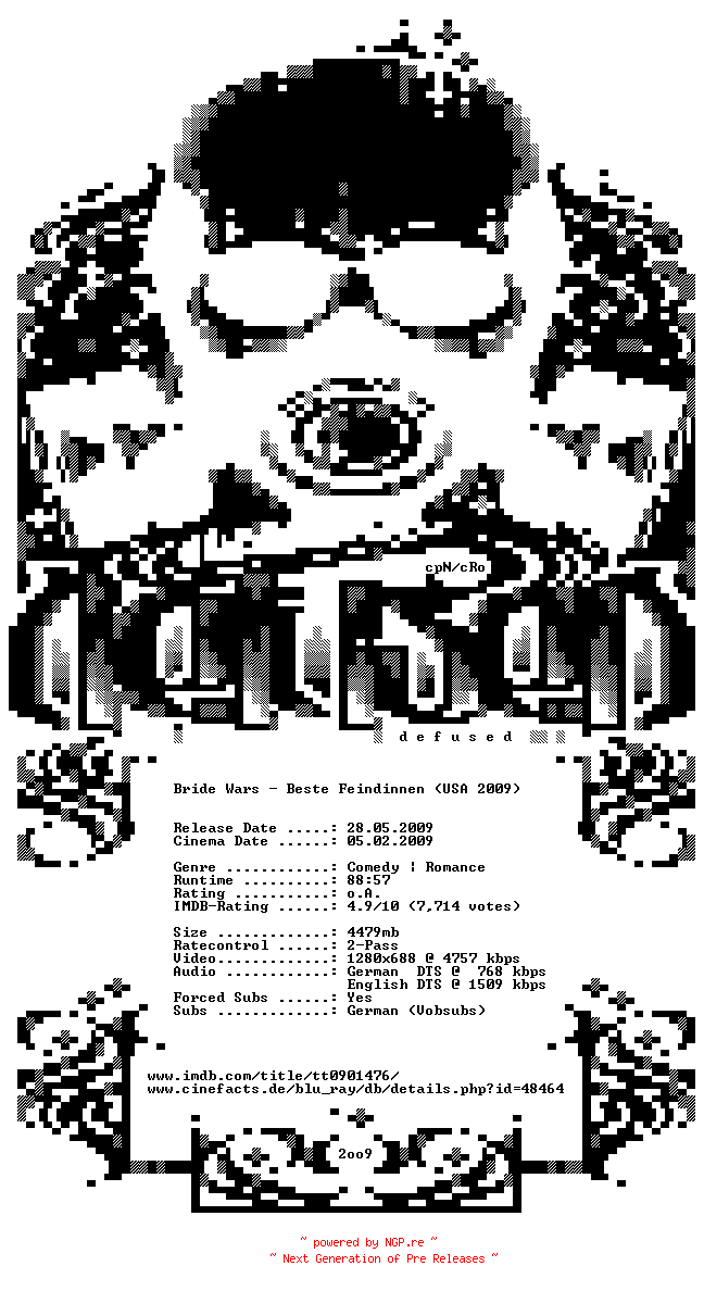 NFO for the release Bride.Wars.Beste.Feindinnen.German.DL.720p.BluRay.x264-DEFUSED by DEFUSED