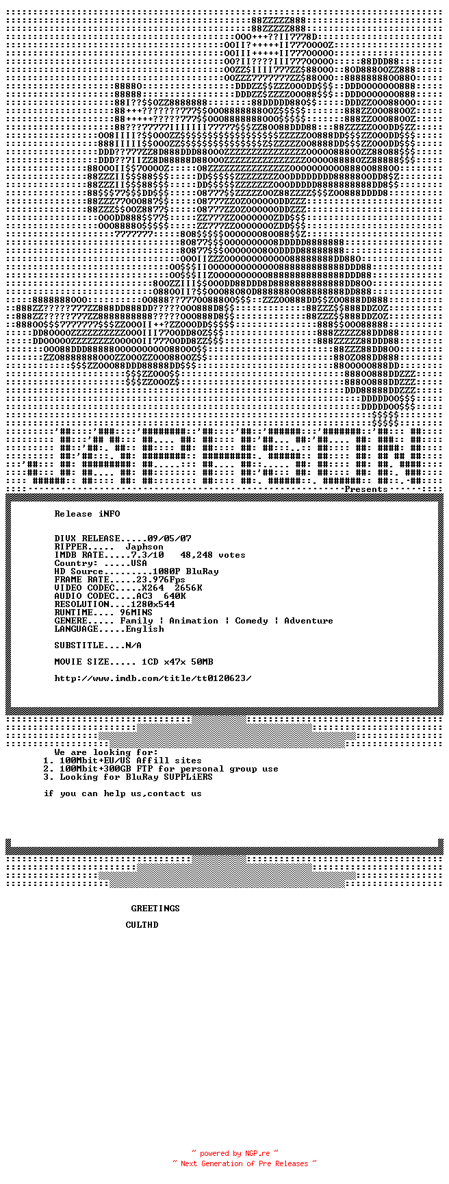 NFO for the release A.Bugs.Life.1998.720p.BluRay.x264-Japhson by Japhson