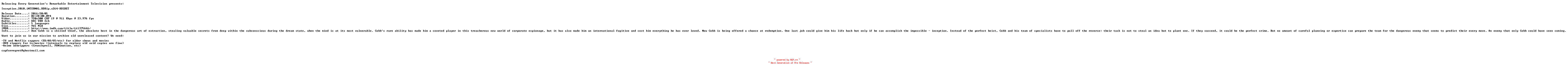 NFO for the release Inception.2010.iNTERNAL.BDRip.x264-REGRET by REGRET