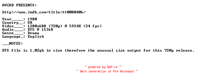 NFO for the release Babylon.1980.READNFO.720p.BluRay.x264-AVCHD by AVCHD