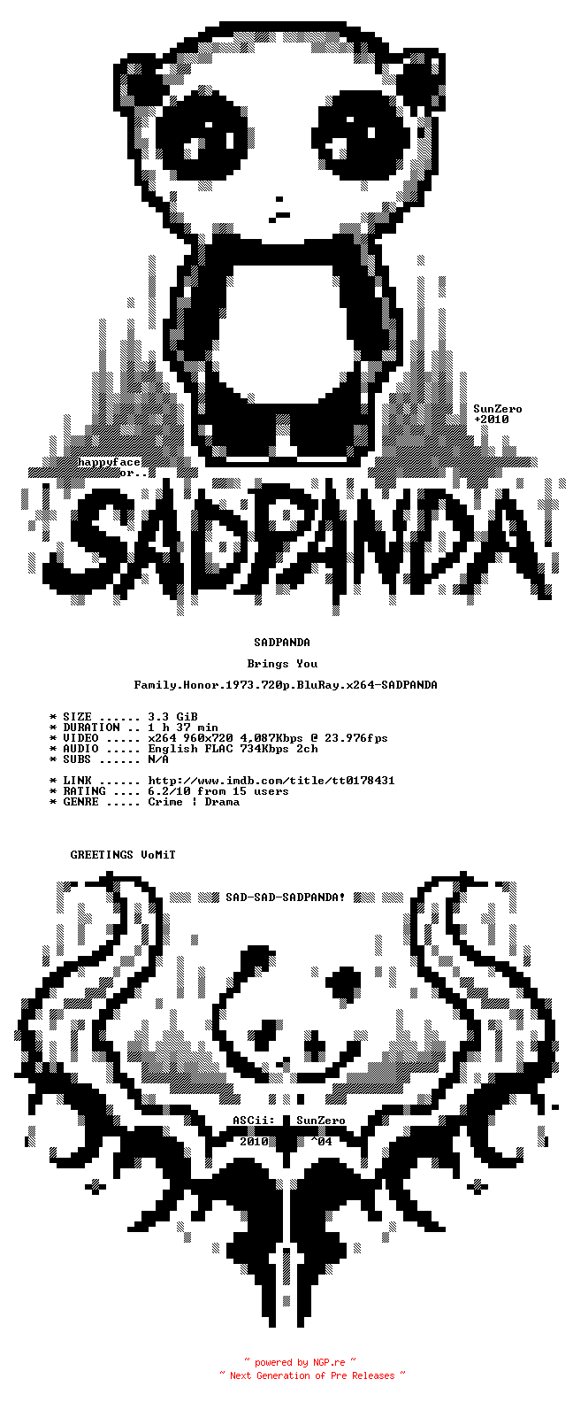 NFO for the release Family.Honor.1973.720p.BluRay.x264-SADPANDA by SADPANDA
