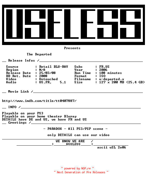 NFO for the release The.Departed.2006.READNFO.MULTi.BLURAY-USELESS by USELESS