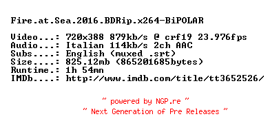 NFO for the release Fire.at.Sea.2016.BDRip.x264-BiPOLAR by BiPOLAR