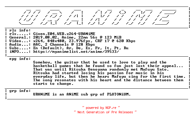 NFO for the release Given.E04.WEB.x264-URANiME by URANiME
