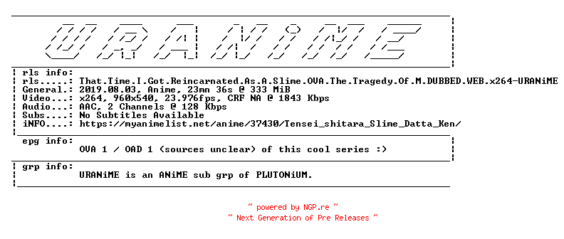 NFO for the release That.Time.I.Got.Reincarnated.As.A.Slime.OVA.The.Tragedy.Of.M.DUBBED.WEB.x264-URANiME by URANiME