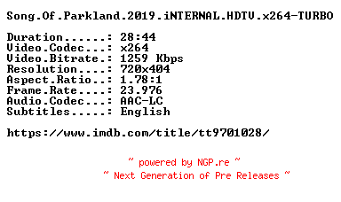NFO for the release Song.Of.Parkland.2019.iNTERNAL.HDTV.x264-TURBO by TURBO