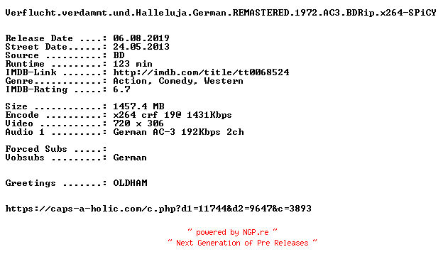 NFO for the release Verflucht.verdammt.und.Halleluja.German.REMASTERED.1972.AC3.BDRip.x264-SPiCY by SPiCY