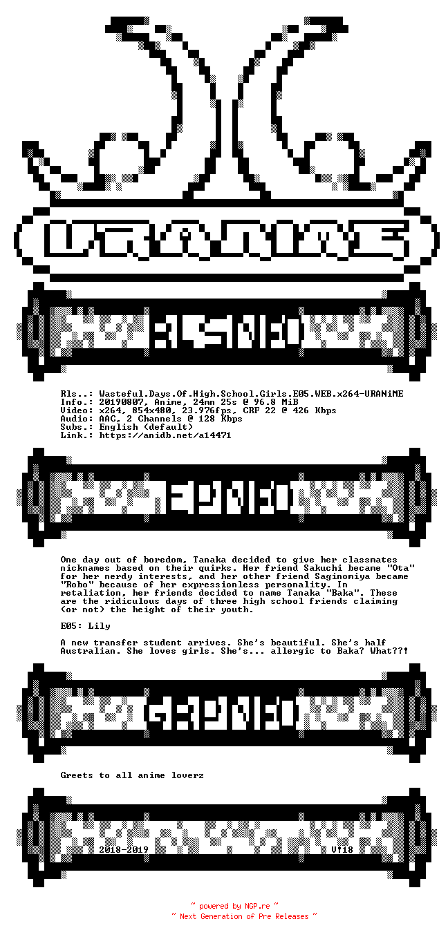 NFO for the release Wasteful.Days.Of.High.School.Girls.E05.WEB.x264-URANiME by URANiME