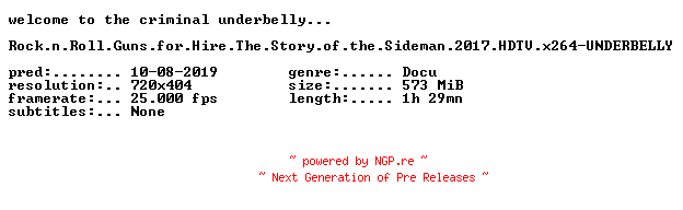 NFO for the release Rock.n.Roll.Guns.for.Hire.The.Story.of.the.Sideman.2017.HDTV.x264-UNDERBELLY by UNDERBELLY