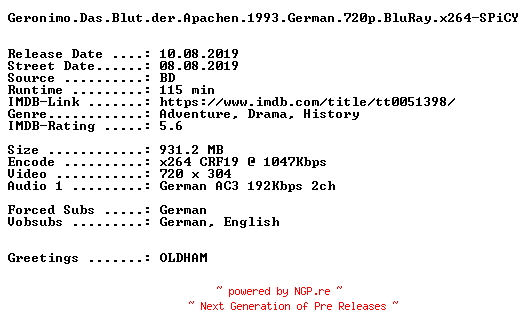 NFO for the release Der.Barbar.und.die.Geisha.German.1958.AC3.BDRip.x264-SPiCY by SPiCY