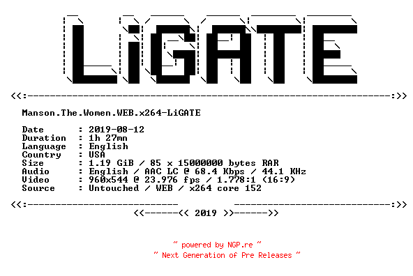 NFO for the release Manson.The.Women.WEB.x264-LiGATE by LiGATE