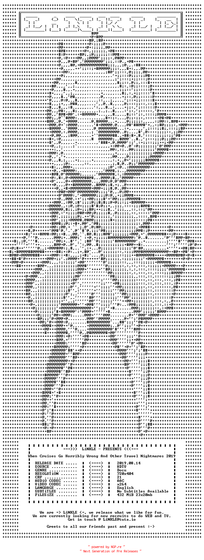 NFO for the release When.Cruises.Go.Horribly.Wrong.And.Other.Travel.Nightmares.2019.HDTV.x264-LiNKLE by LiNKLE
