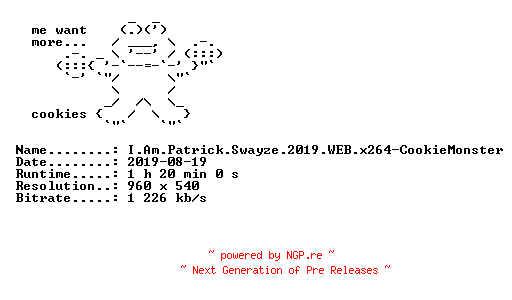 NFO for the release I.Am.Patrick.Swayze.2019.WEB.x264-CookieMonster by CookieMonster