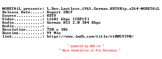 NFO for the release L.Der.Lautlose.1965.German.HDTVRip.x264-NORETAiL by NORETAiL