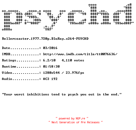 NFO for the release Rollercoaster.1977.720p.BluRay.x264-PSYCHD by PSYCHD